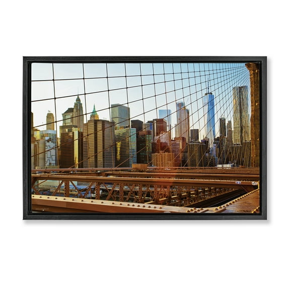 Stupell Industries Cityscape Through Bridge Cityscapes Photography Black Floater Framed Canvas Art Print Wall Art, 25 x 17