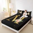 thumbnail image 4 of Homewish Initial M Letter Twin Sheet Sets, Butterfly Rose Floral Twin Fitted Sheet, Black Gold Sequin Print Flat Sheet, Lightweight Room Decor, 3-Piece, 4 of 7
