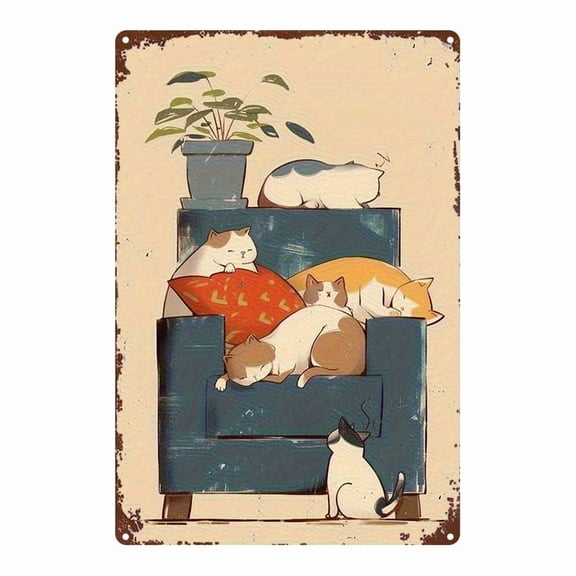 A vintage-style decorative wall hanging with a cat sofa design, made of durable metal, suitable for bars, bedrooms, dining rooms, kitchens, and home dcor - 8x12 inches (20x30 cm).
