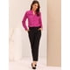 thumbnail image 3 of Camisa de satén con volantes para mujer Blusa de oficina de trabajo con botones de manga larga y linterna Fucsia L, 3 of 5