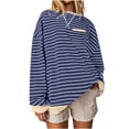 thumbnail image 2 of ZVAVZ Chandail en Molleton Rayé pour Femmes à Manches Longues Col Rond Automne Surdimensionné Décontracté Chandail Haut 2025 Y2K Tenues Preppy Marine TG, 2 of 7