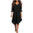thumbnail image 3 of Zpzdpjkx Women's Notched V Neck 3/4 Sleeve Cotton Linen Midi Dress Loose Fit Irregular Ruffle Hem Casual Summer Dresses for Women, 3 of 8