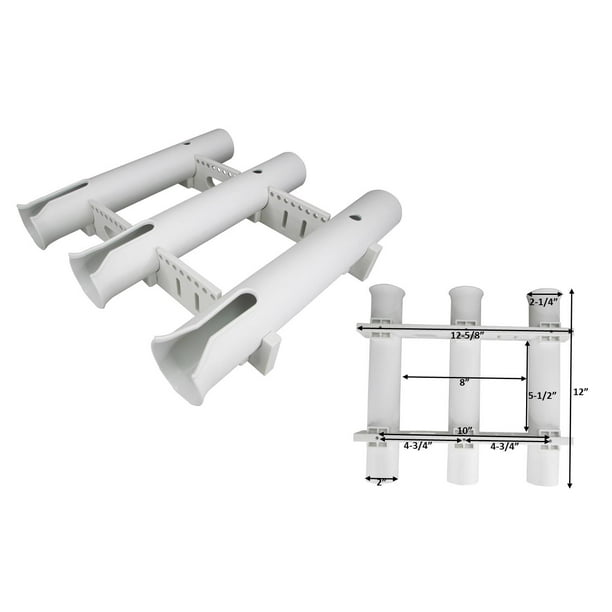 Pactrade Marine Boat UV Stabilized Plastic Fishing Rod Holder Three Tube, White