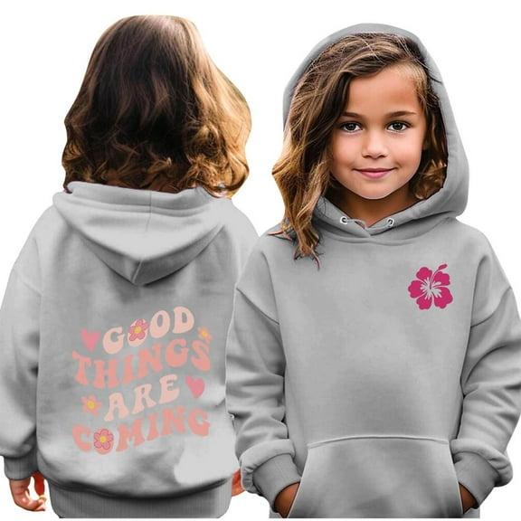 Bnwani Kids Hoodies Girls Crew Neck Long Sleeve Pockets Short Sweatshirt Letter Graphic Printed Tops Pullover
