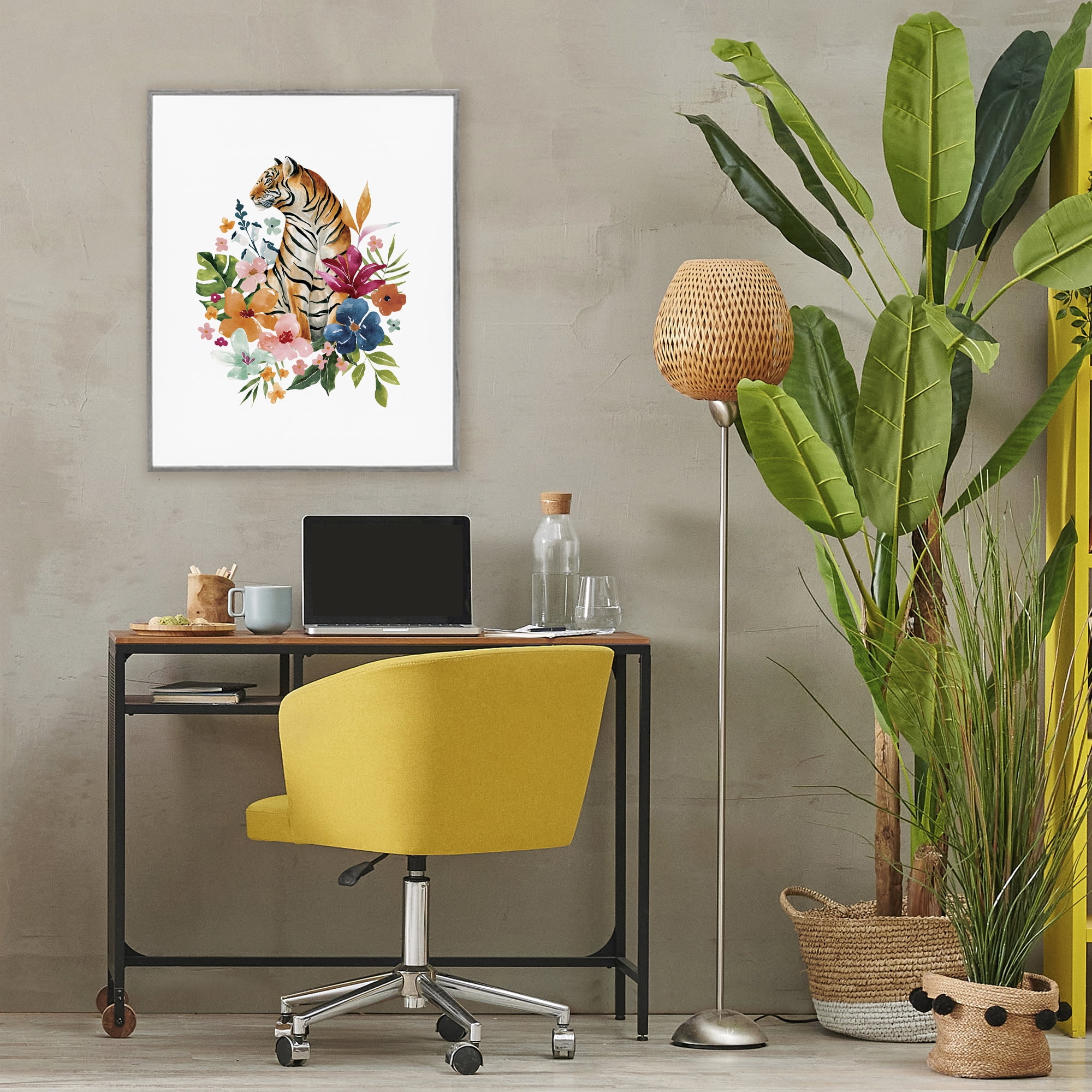 Stupell Industries Tropical Jungle Tiger Gray Framed Giclee Art, design by Bethany Sandoval