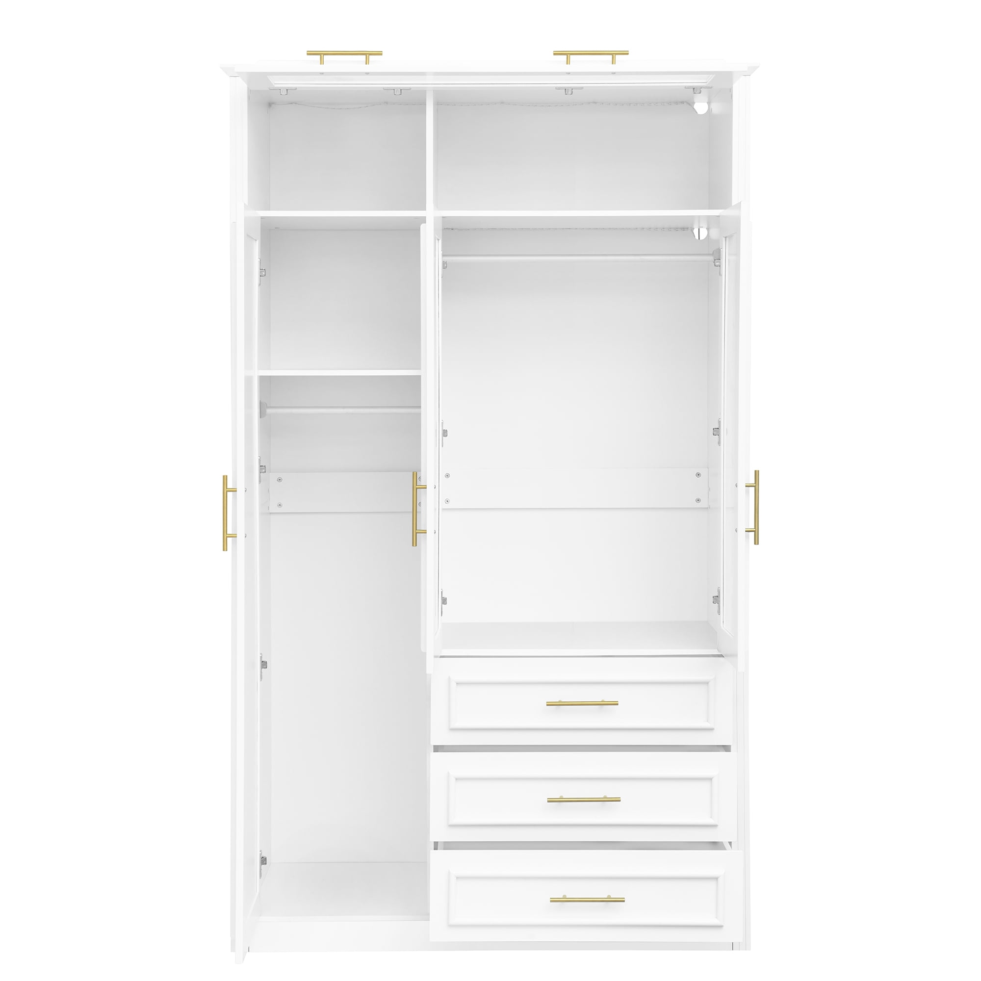 Euroco Modern 6 Door Armoires, Wood Wardrobe with Cabinet and Shelves, White