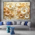 thumbnail image 2 of Mudket Champagne White Flower with Gold Accents Canvas Wall Art, Framed Floral Print, Ready to Hang Wall Decor for Living Room Bedroom, Luxury Artwork - 12"L x 8"W, 2 of 10