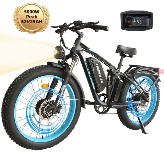 Adult Electric Bike, 5000W Dual Motor, 45 MPH High Speed, 52V 25Ah Battery, 26" Fat Tire All-Terrain Mountain E-Bike, 55 Miles Peak Range, UL2849 Certified
