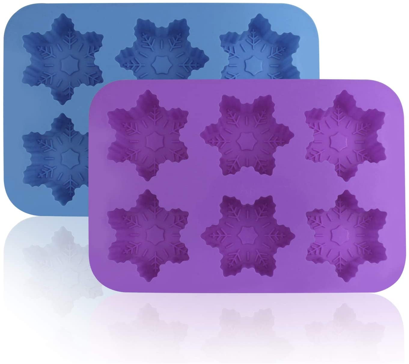 Silicone Snowflake Molds, 2 Pack Cake Pans Cookie Trays Handmade Soap  Making Moulds, Also for Chocolate Pudding Jelly Muffin Cups Kitchen Baking  Decoration, 6-Cavity - Blue, Purple 