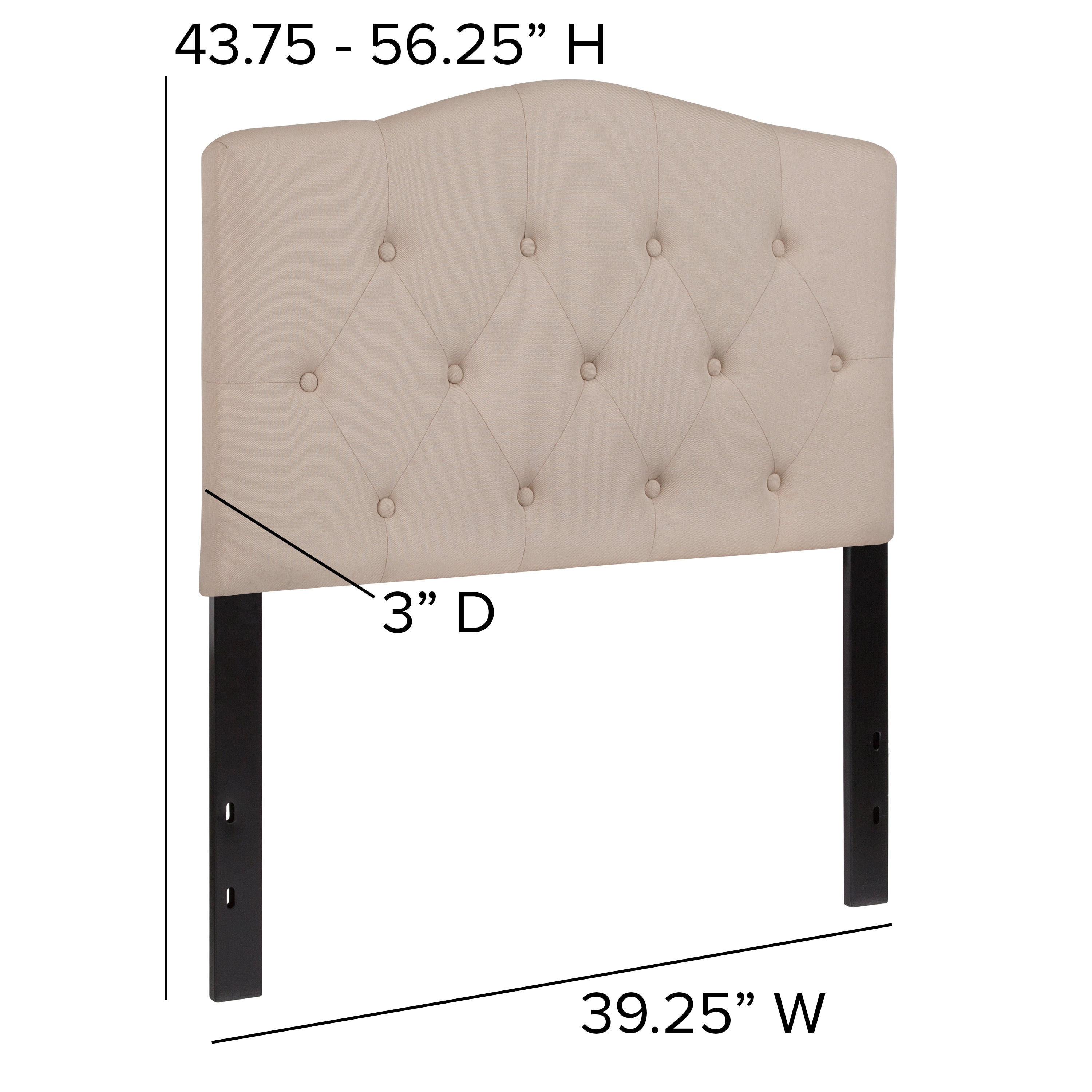 Tufted Upholstered Twin Size Headboard in Beige Fabric