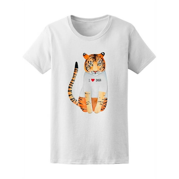 Cute Smiling Tiger I Love India T-Shirt Women -Image by Shutterstock, Female Small
