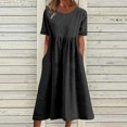 thumbnail image 1 of Lindbes 2024 Été Nouveau P-2TG Vintage Coton Lin Robe Femme Décontractée Ample Col Rond Manches Courtes Mode Maxi Robes Vestidos Mujer, 1 of 7