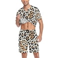 thumbnail image 3 of joogoo Men's Pajama Set Leopard Brown V-Neck Pj Shorts Set 2 Piece Loungewear Sleepwear S, 3 of 7