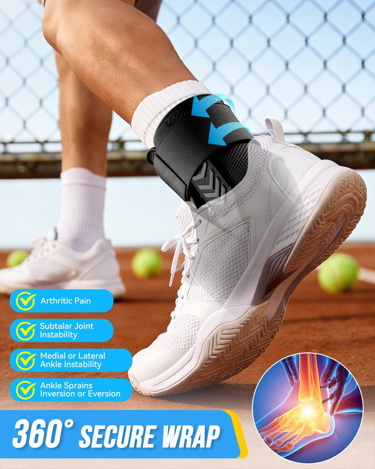 Goldeer Ankle Brace for Women & Men for Sprained Ankle, Adjustable & Breathable Ankle Support for Men Women, Ankle Stabilizer for Sprain, Injury Recovery, Sports (12''-13'')