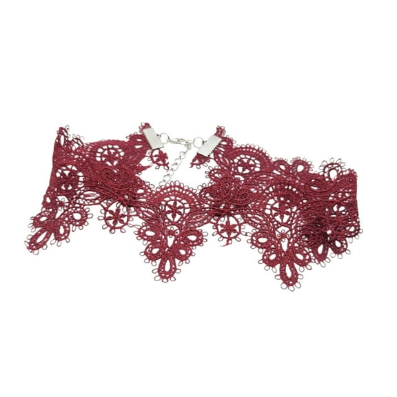 URTERYSER Vintage Lace Choker Necklace Stylish Pendant Adjustable Length Elegant Collar for Women Fashion Jewelry Accessory Wine Red