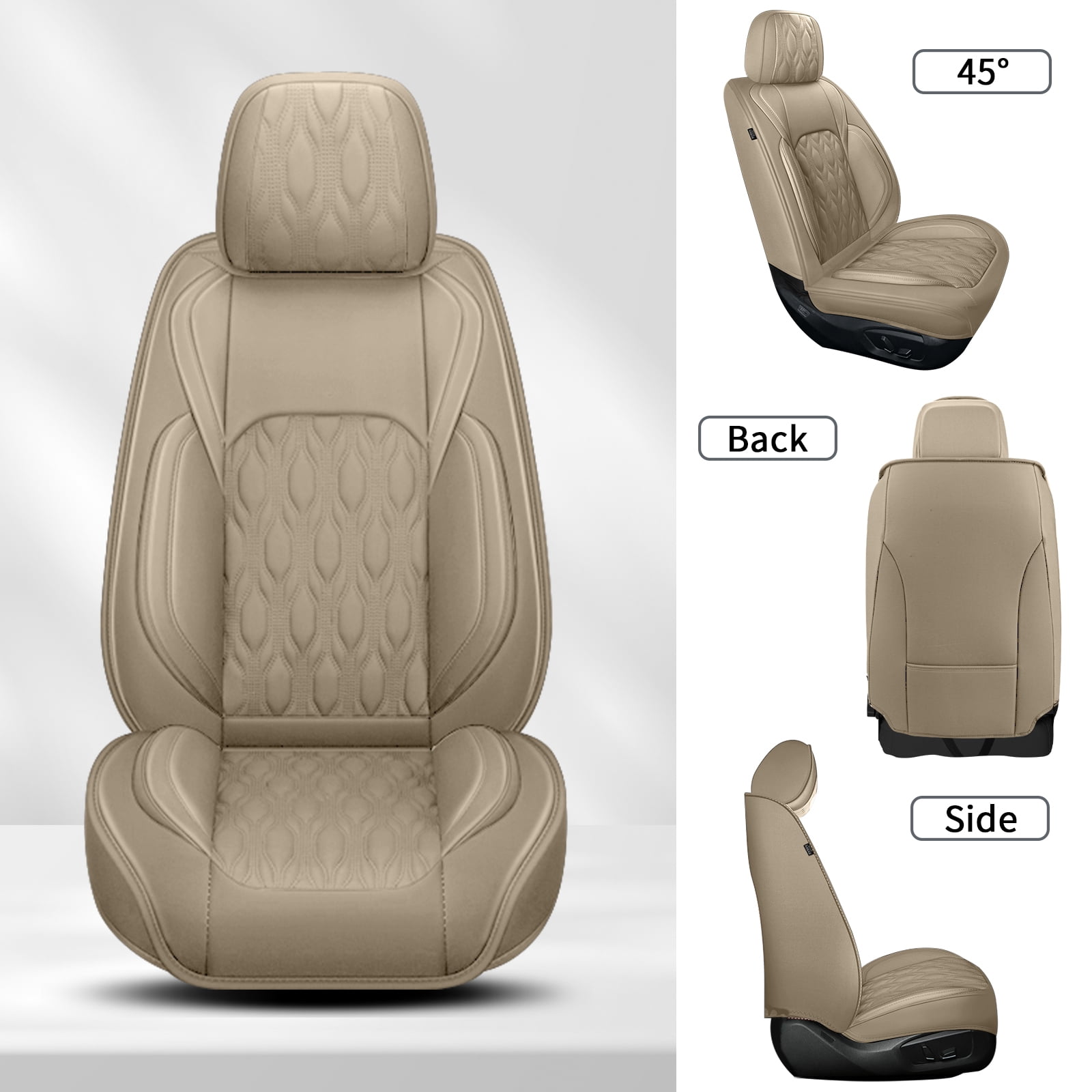 LAONNVIR Black Car Seat Covers Full Set,Premium Leather Front and Back Seat Protectors,Luxury Auto Interior Accessories,Custom Fit for Honda CRV 2007-2025,Beige