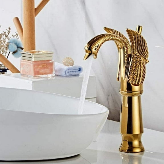 Tall Vessel Waterfall Bathroom Sink Faucet Singe Hole Swan Basin Mixer Tap Gold