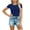 Blue, variant on Kinrui Short Sleeve Fitted T-Shirts for Women Denim Patchwork Trim Casual Summer Tops Purple L