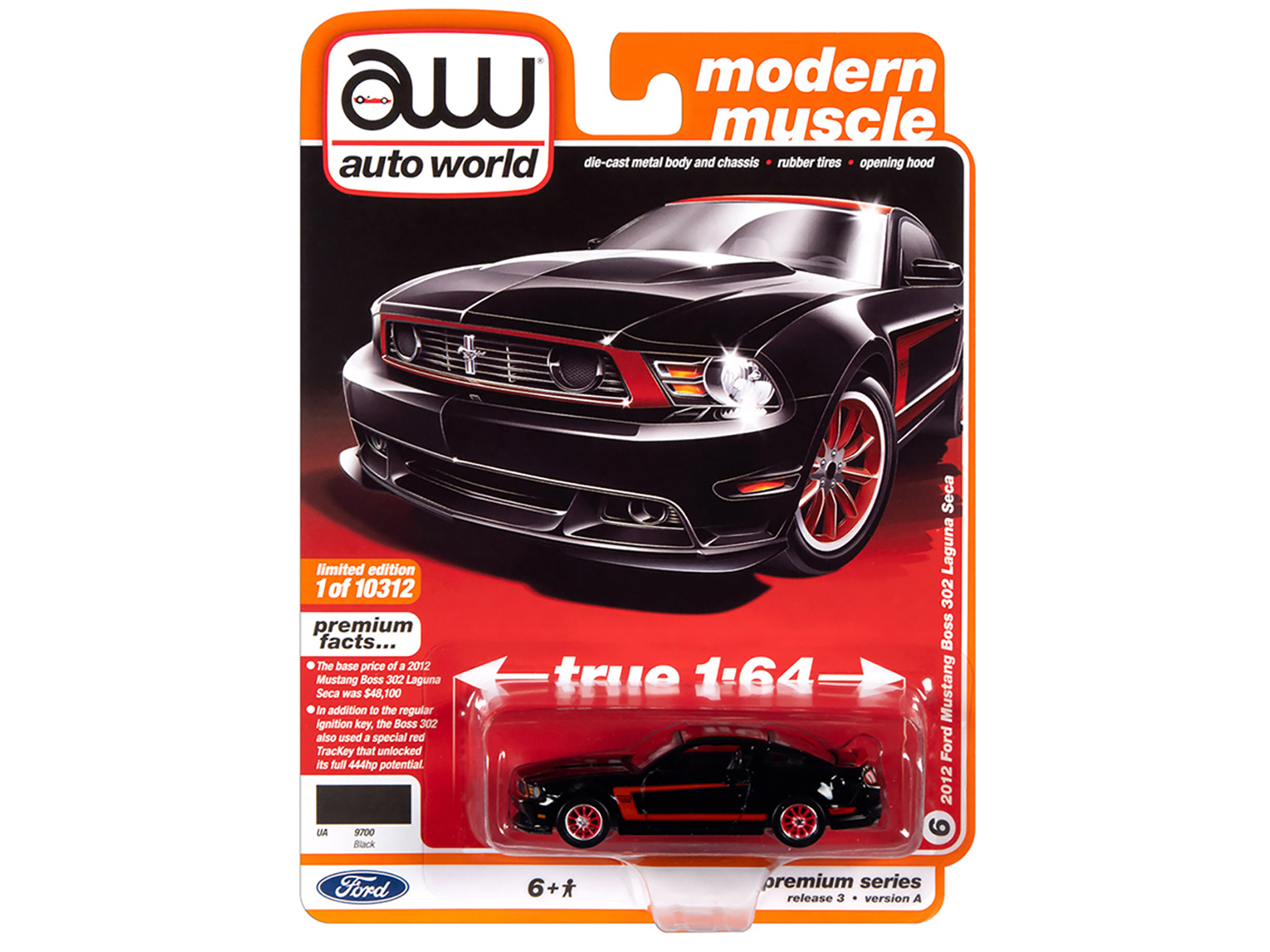 Auto World 2012 Ford Mustang Boss Laguna Seca Black Car Play Vehicle