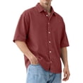 thumbnail image 2 of Domuza Men's Casual Button Down Corduroy Shirts Short Sleeve Regular Fit Fashion Camp Beach Shirts Tops Wine 4XL, 2 of 7