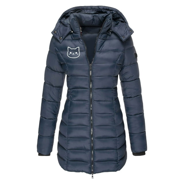 Parkas de manga larga para mujer, otoño e invierno, chaqueta holgada, mediana y larga, con estampado pequeño, chaqueta de plumón cálida, chaqueta de manga larga, abrigo para mujer
