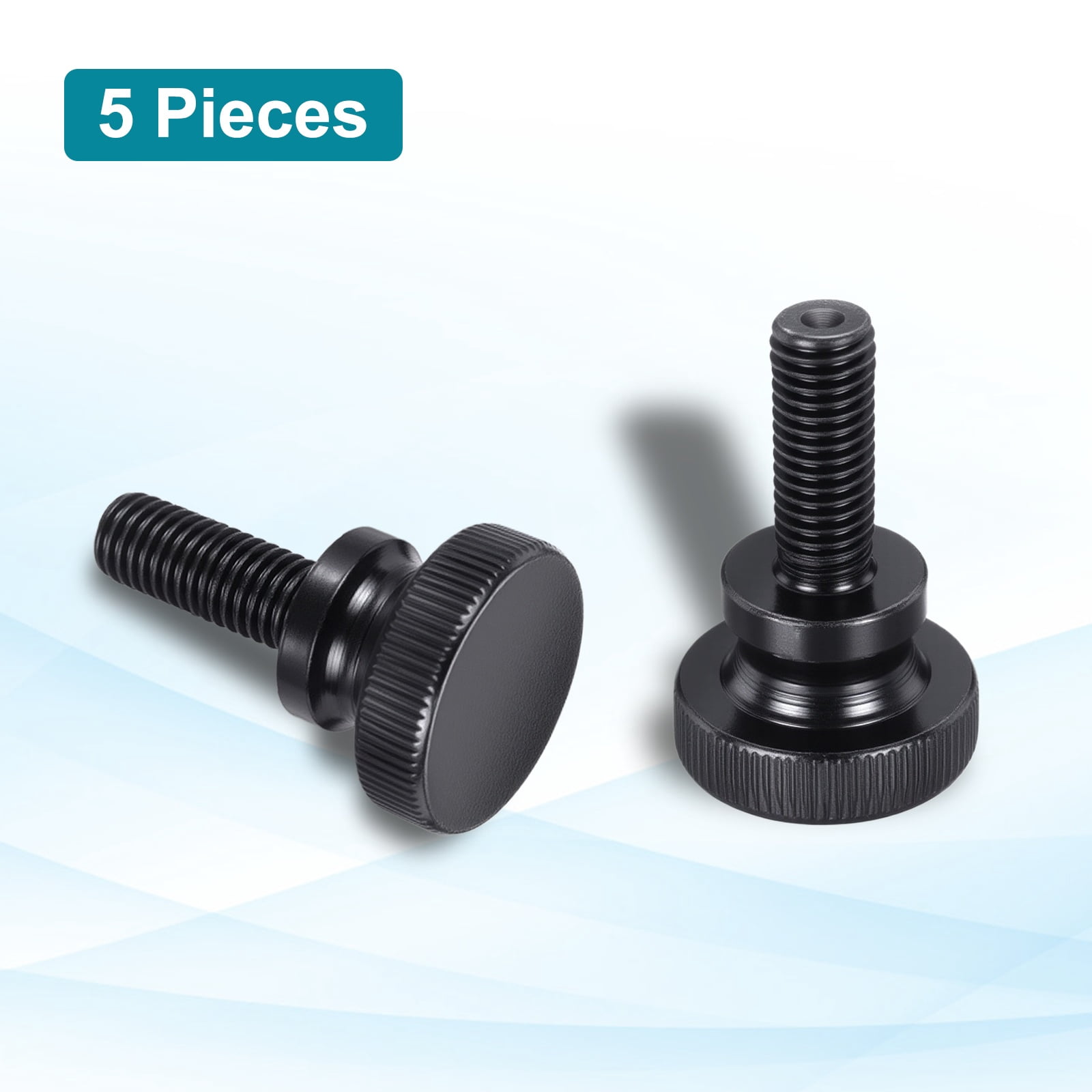 Uxcell M10x30mm Knurled Thumb Screws, Black Steel Flat Head Thumb Screws Zinc Plated Metric Knurled Head Bolts with Shoulder Grip Knobs Hand Tighten Thread Fasteners, 5 Pcs