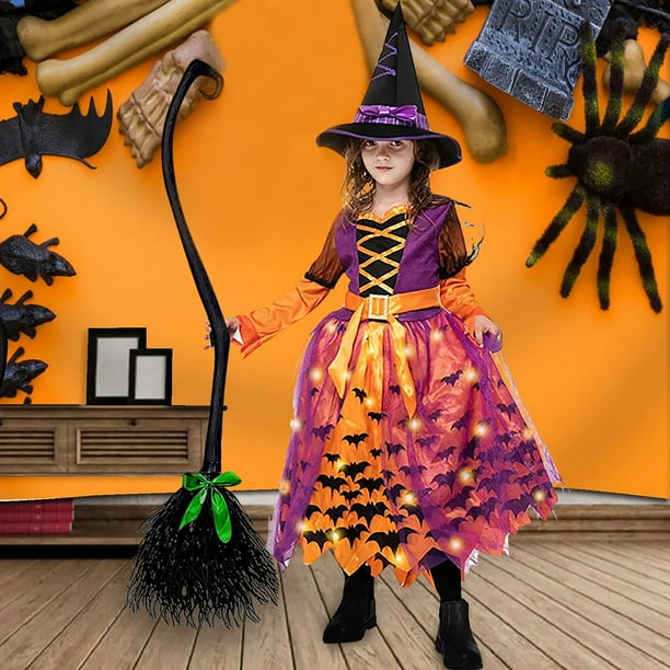 Fycakly Escoba De Bruja Con Cintas Coloridas Para Decoración De Halloween – 137 X 38 Cm, Para Niños Y Adultos