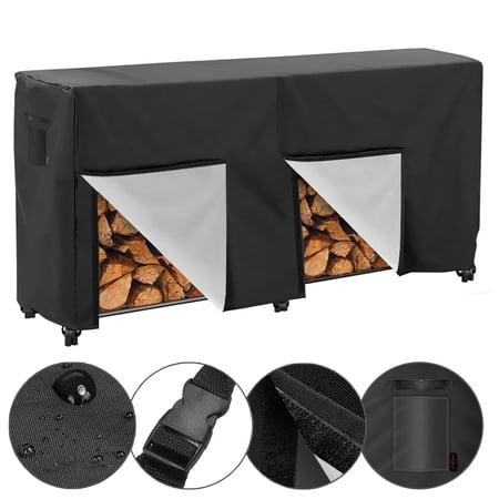 Homeya 8ft Firewood Log Rack Cover Waterproof Heavy Duty Outdoor Wood Holder Cover, UV Protection, Windproof Buckles, 420D Oxford Cloth, Black