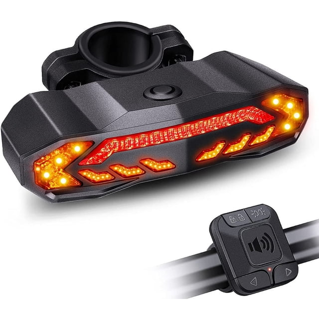 CHOK 5-in-1 Smart Bike Tail Light with Turn Signals and Brake Light Bike Horn Bike Alarm USB Rechargeable Bike Rear Light with Remotes
