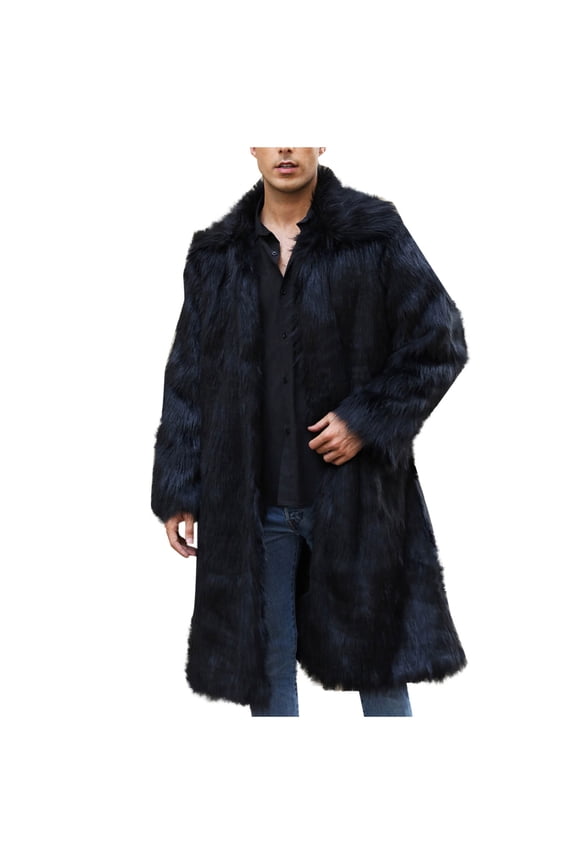 Men's Faux Fur Coat Jacket Winter Warm Thick Coat Outwear Long Parka Overcoat Black 14(XXXL)