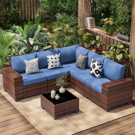 Poteban Wicker Patio Furniture Set,6 Piece Outdoor Conversation Sets,All-Weather PE Rattan Wicker Patio Conversation Set Outdoor Furniture for Balcony, Porch, Backyard,Grey
