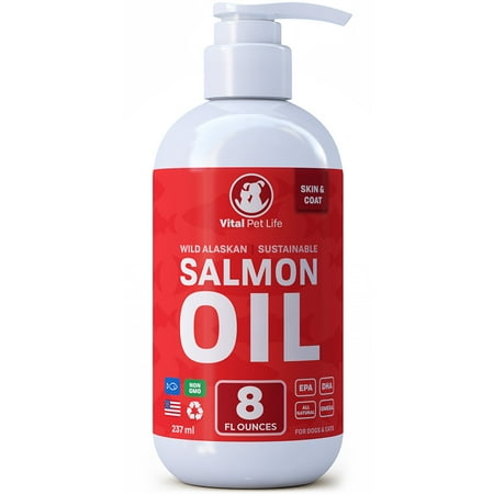 UPC: 0860314001137 | Vital Pet Life Salmon Oil for Dogs and Cats Wild Alaskan Supports Healthy Skin Coat and Joints Natural Allergy and Inflammation Defense 8 oz.
