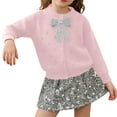 thumbnail image 5 of LRen Girls Holiday Outfits, Girls 2pcs Fall Outfits Sweet Cute Bowknot Button Knit Cardigan Sweater Tops Sequin Short Mini Skirt Set,Pink,3-4 Years, 5 of 6