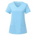 thumbnail image 3 of Bigersell Women's Short-Sleeve Crew Neck T-Shirt Women Short Sleeve V-Neck Solid Blouse Causal Pullover Pockets Tops V-Neck Short Sleeve Summer Sunflower T Shirt Style B2117, Sky Blue S, 3 of 6