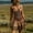 Coffee, variant on Women's Western Boho Print Mini Dress V-Neck Spaghetti Strap Flowy Short Dress