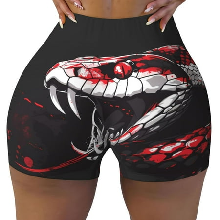 Workout Shorts Women  Fierce Red Viper Graphic Art Biker Shorts for Women Running Gym Spandex Shorts Tummy Control