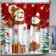 thumbnail image 1 of Cortina de ducha navideña con diseño de muñeco de nieve y Feliz Navidad para baño, color rojo, estilo granja invernal, decoración del hogar, 182,88 x 182,88 cm, 1 of 7