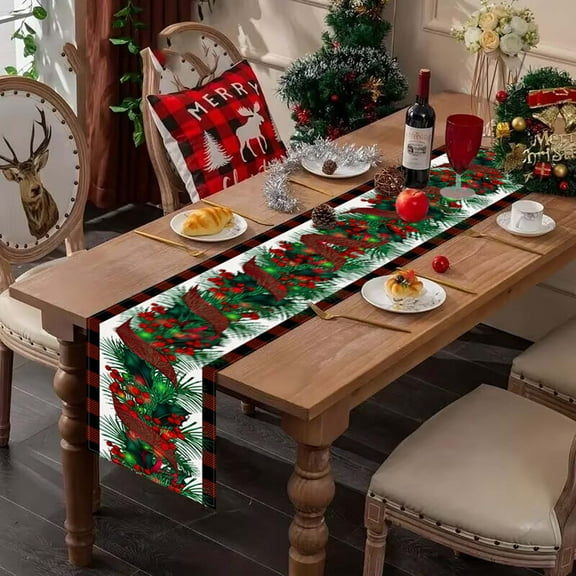 Hiroekza Xmas Red Plaid Table Runner 72 Inch Long - Christmas Print Table Runners for Kitchen Home Table Centerpiece Decor - TV Cabinet & Dining Table Runner