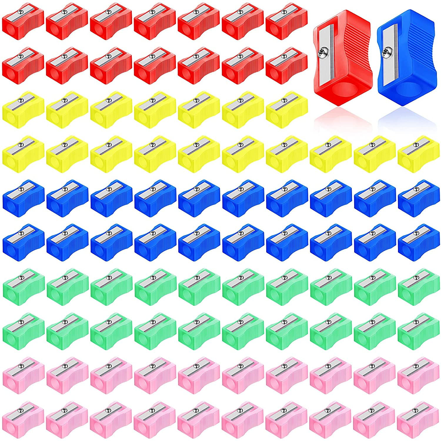 100 Pack Mini Pencil Sharpeners Assorted Colors Pocket Size Pencil Sharpeners... 