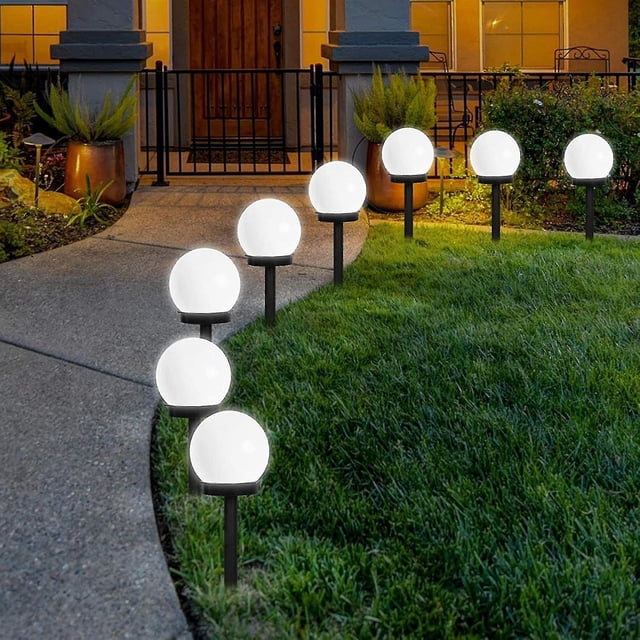 Luces solares para exteriores, paquete de 6 luces LED solares para jardín, alimentadas por globo, impermeables, para patio, pasarela, paisaje, camino con púas en el suelo, blanco frío