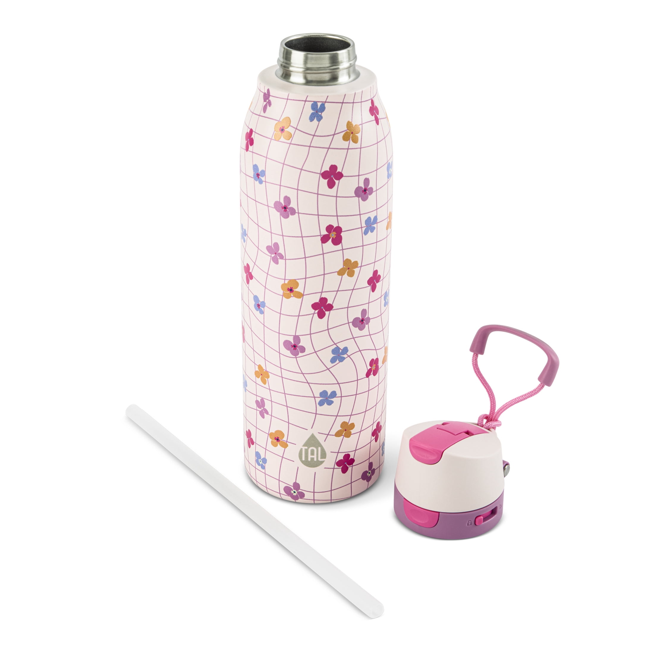 TAL 24oz Stainless Steel 2-in-1 Straw and Chug Water Bottle with Push Lid, Daisy
