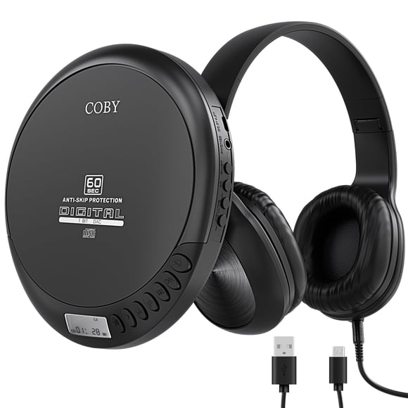 Coby Portable CD Player with MP3 Playback & FM Radio, 60-Second Anti-Skip Protection, Foldable Wired Headphones, Compact Retro Discman Music Player f