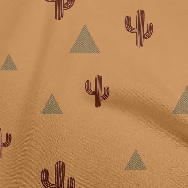 oneOone Rayon Brown Fabric Plant Cactus With Geometric Craft Projects Decor Fabric Printed By The Yard 56 Inch Wide