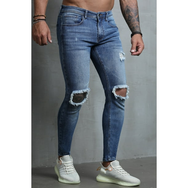 Dark blue sale ripped skinny jeans