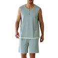 thumbnail image 2 of IROINNID Men's Sleeveless Henley Tank Top and Shorts Set with Button Placket Elastic Waist and Pockets Relaxed Casual Summer Lounge Wear, 2 of 6