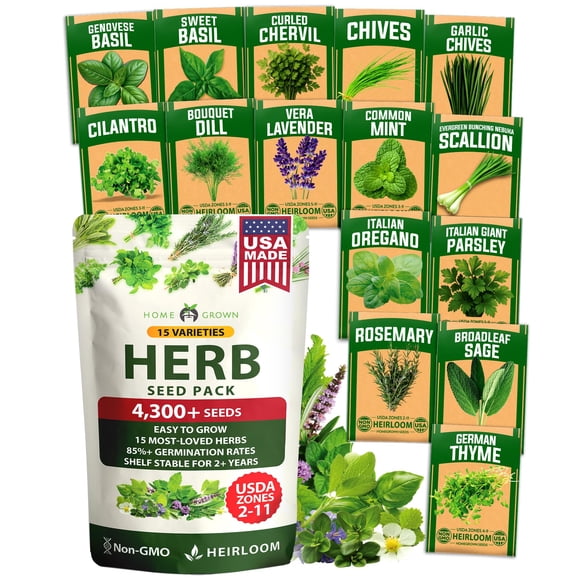 HOME GROWN Gift Herb Kit &ndash; 8 Herb Seeds Set with Basil, Cilantro, Mint & More, Complete Indoor Grow Kit for Kitchen, Gardening G