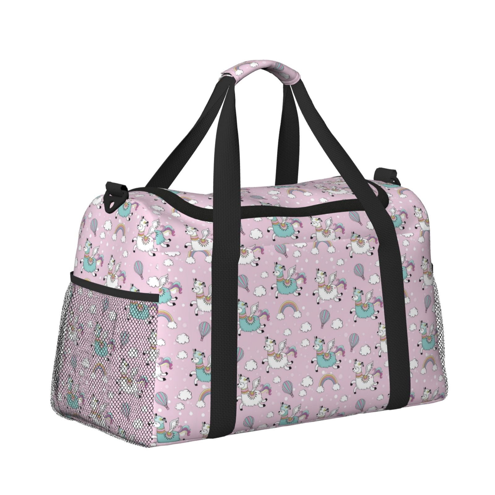 Fuzoiu Llama Unicorn and Rainbow Print Travel Duffle Bag,Carry On Tote Bags,Duffel Bag,Sport Gym Bag, Hospital Bag for Labor and Delivery, Overnight Bag,Luggage Bag