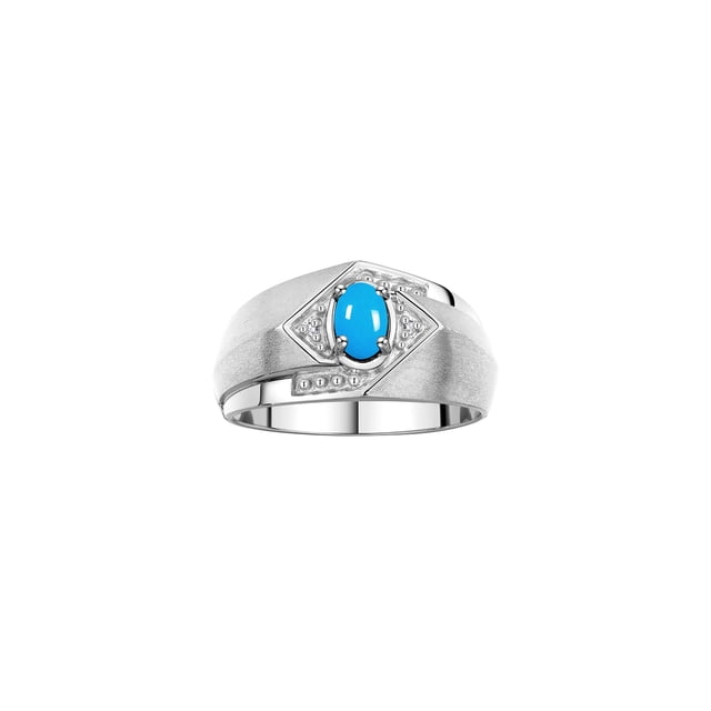 RYLOS Mens Rings 14K White Gold Ring 6X4MM Oval Shape Gemstone & Diamond Ring Turquoise December Birthstone Rings For Man Gold Rings Size 8