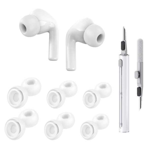 6 Pairs Replacement Ear Tips for AirPods Pro 2nd/1st Generation - Noise Reduction Silicone Earbuds with Built-in Dust Guard & Cleaning Kit, Compatible with USB-C Charging Case (S/M/L, White)