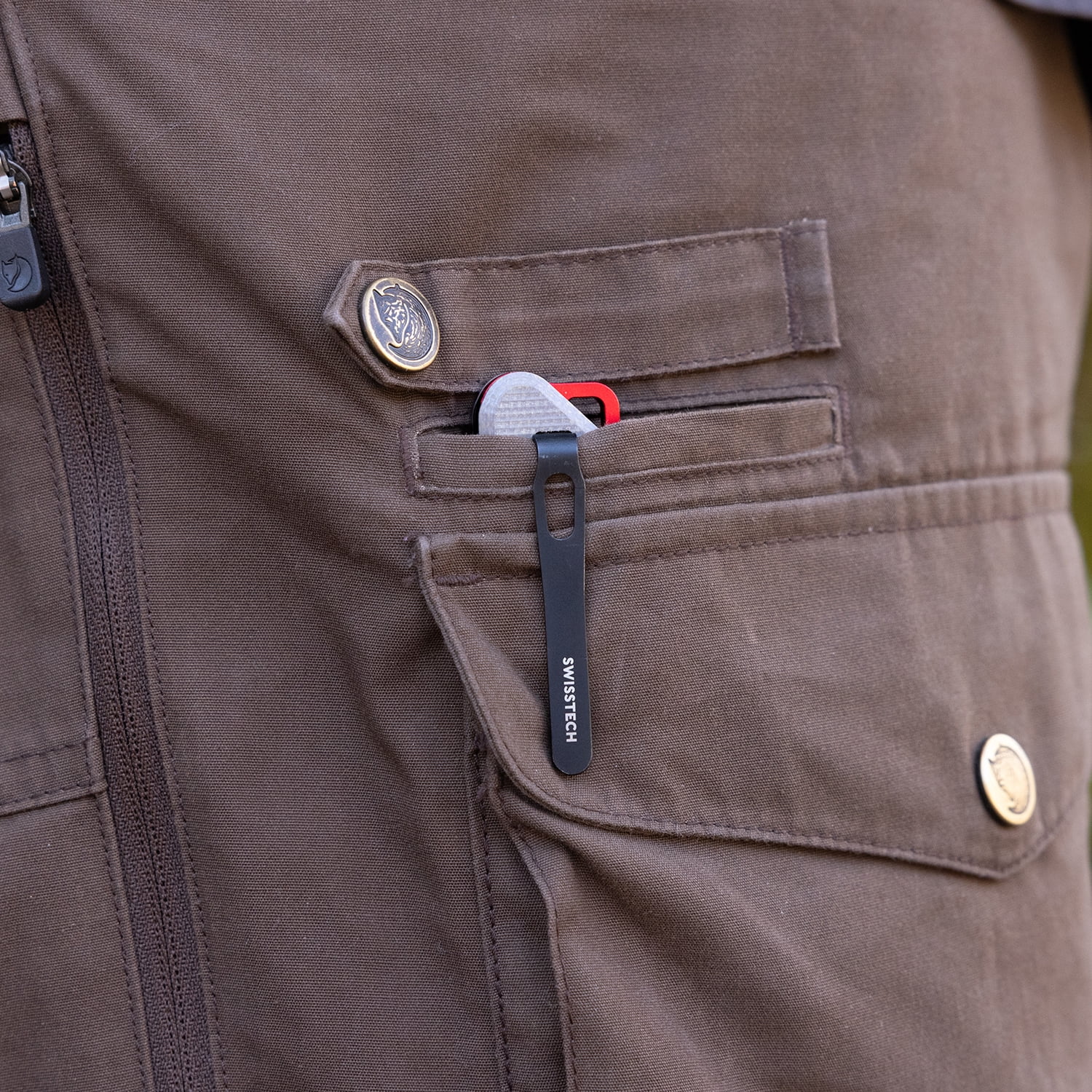 Swiss Tech WÜRDIG L Folding Pocket Knife, 3.45 in 14C28N Steel Blade, Gray Micarta Handle, Black Ti Finish, EDC